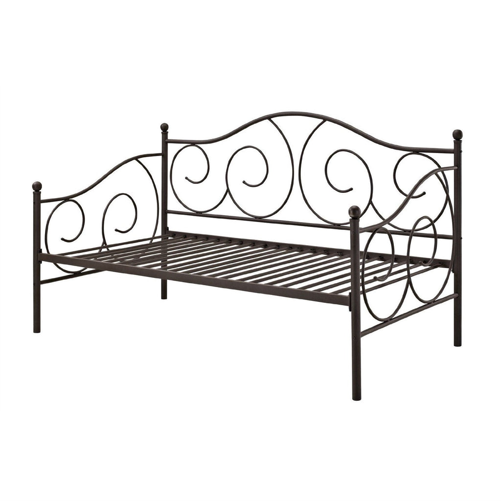 Twin Scrolling Metal Day Bed Frame in Contemporary Brushed Bronze Dark Pewter - Deals Kiosk