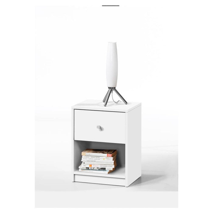 Contemporary 1-Drawer Nightstand with Storage Shelf in White - Deals Kiosk