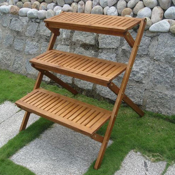 3-Tier Planter Stand in Eucalyptus Wood for Outdoor or Indoor Use - Deals Kiosk