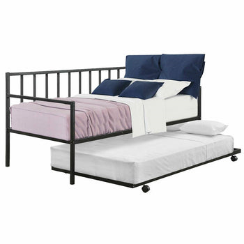 Twin size Black Metal Daybed with Roll-out Trundle Bed Frame - Deals Kiosk
