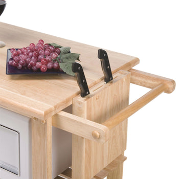 Solid Wood Kitchen Utility Microwave Cart with Pull-Out Cutting Board - Deals Kiosk