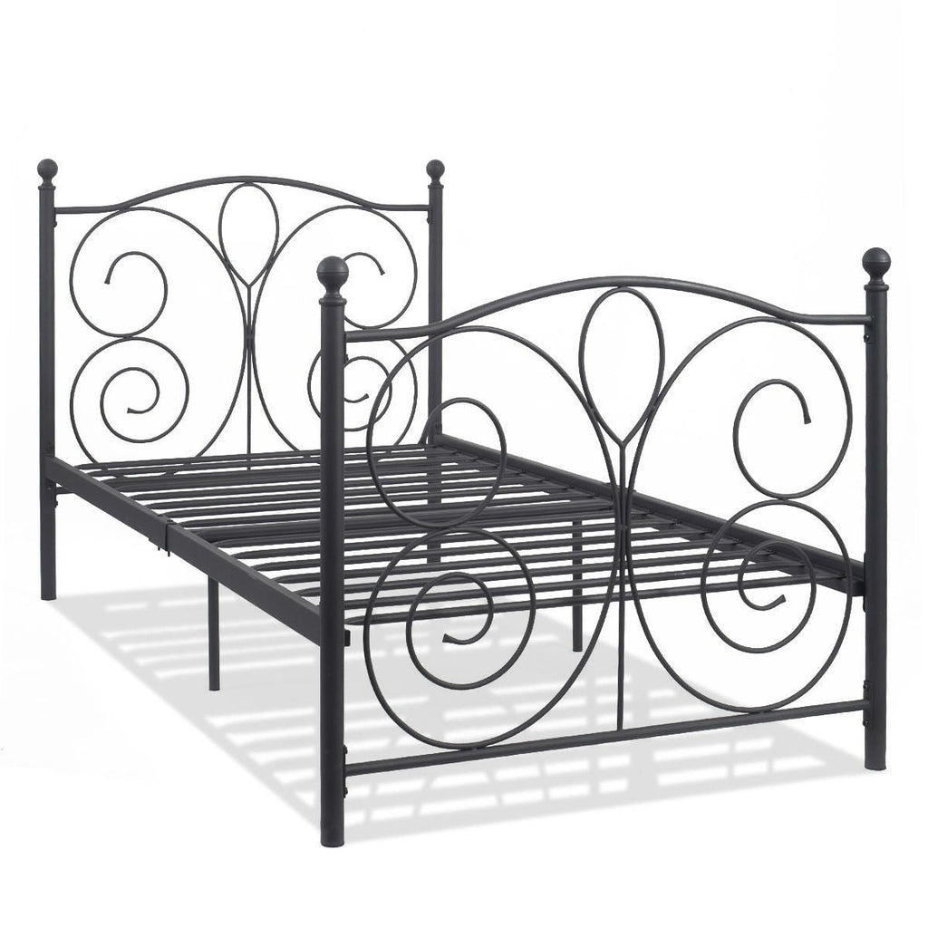 Black Steel Twin Platform Bed Frame with Scroll Heaboard Footboard - Deals Kiosk