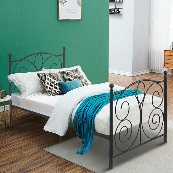 Black Steel Twin Platform Bed Frame with Scroll Heaboard Footboard - Deals Kiosk