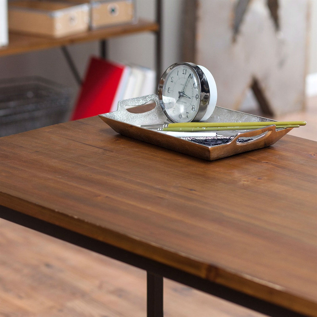 Compact Writing / Computer Desk with Metal Frame and Fir Wood Top - Deals Kiosk