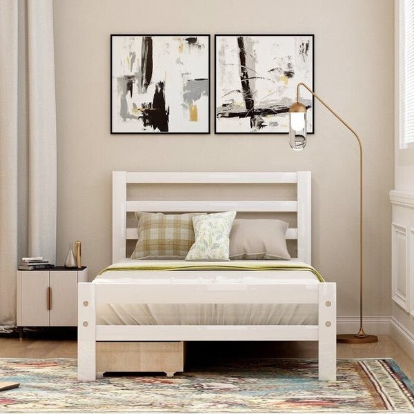 Twin size White Low Profile 2 Drawer Storage Platform Bed - Deals Kiosk