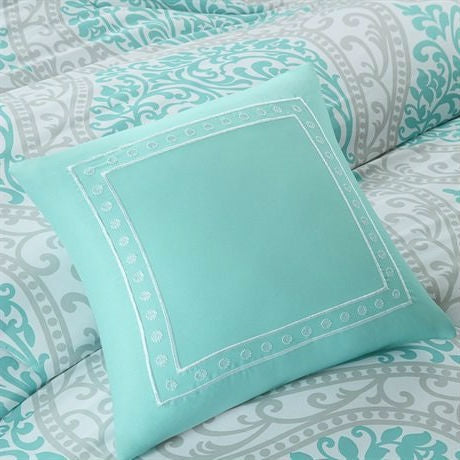 Twin / Twin XL Aqua Teal Turquoise Blue White Modern Damask Comforter Set - Deals Kiosk