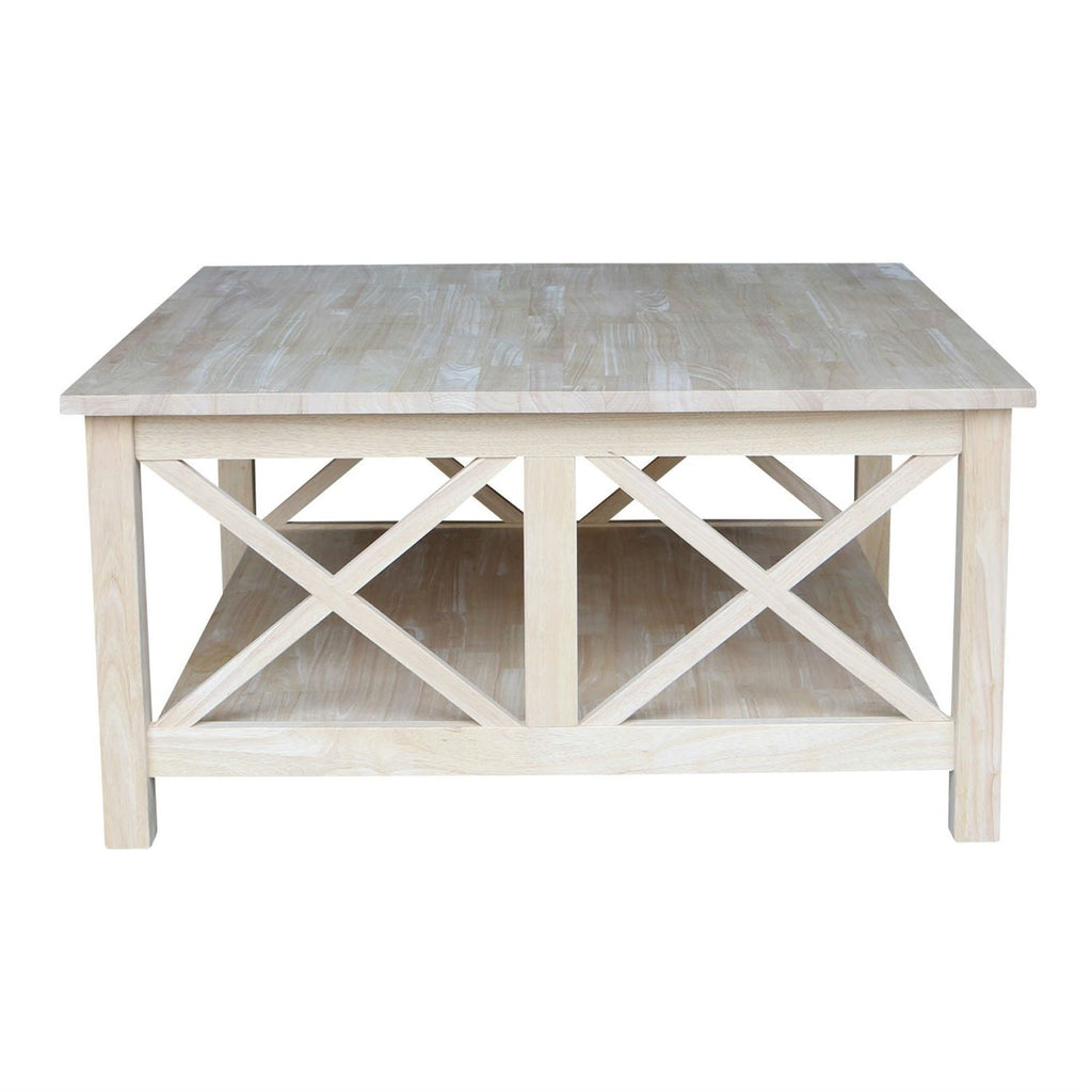 Square Unfinished Solid Wood Coffee Table with Bottom Shelf - Deals Kiosk