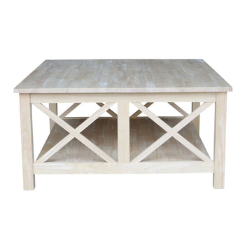 Square Unfinished Solid Wood Coffee Table with Bottom Shelf - Deals Kiosk