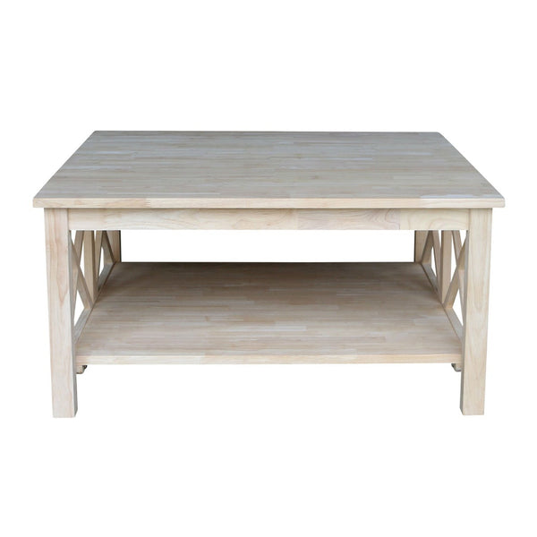 Square Unfinished Solid Wood Coffee Table with Bottom Shelf - Deals Kiosk