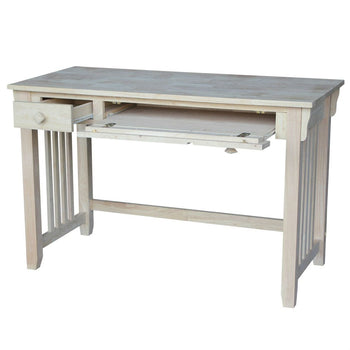 Unfinished Wood Computer Desk with Pull-Out Keyboard Tray and Drawer - Deals Kiosk