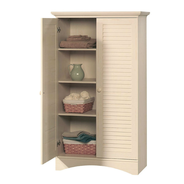 Antique White Finish Wardrobe Armoire Storage Cabinet with Louver Doors - Deals Kiosk