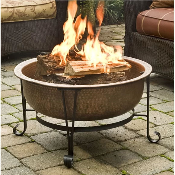 Hammered Copper 26-inch Fire Pit with Stand and Spark Screen - Deals Kiosk