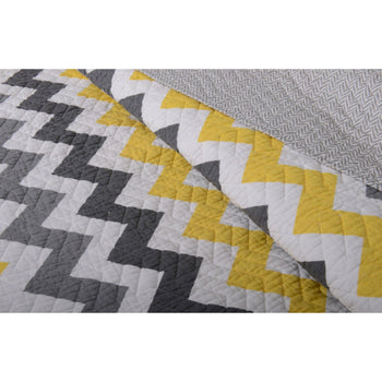King Chevron Yellow Grey White Reversible Coverlet Quilt Set - Deals Kiosk
