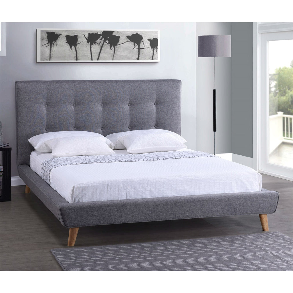 King Modern Grey Linen Upholstered Platform Bed with Button Tufted Headboard - Deals Kiosk