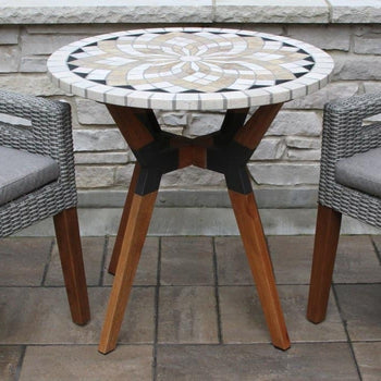Round 30-inch Bistro Style Outdoor Patio Table with Marble Tile Top - Deals Kiosk
