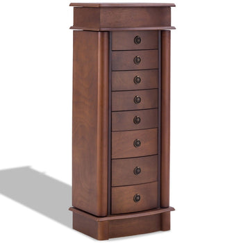 Brown Wood 8-Drawer Jewelry Armoire Chest Storage Cabinet with Mirror - Deals Kiosk