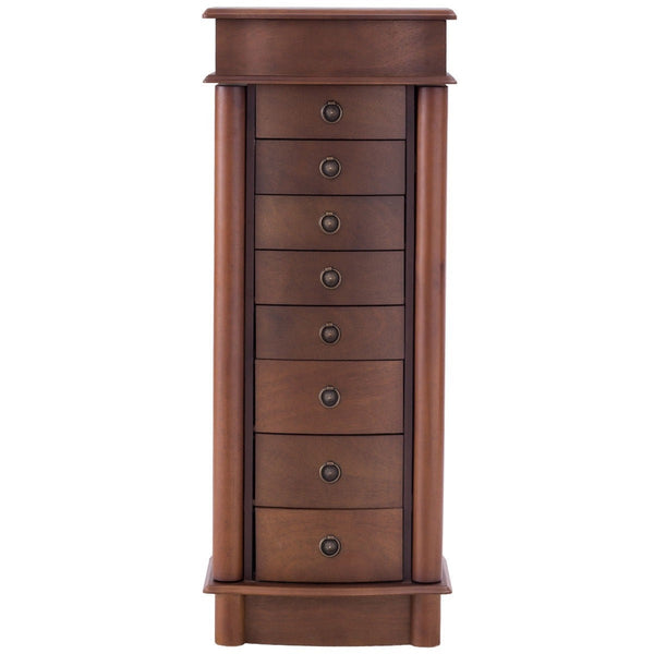 Brown Wood 8-Drawer Jewelry Armoire Chest Storage Cabinet with Mirror - Deals Kiosk