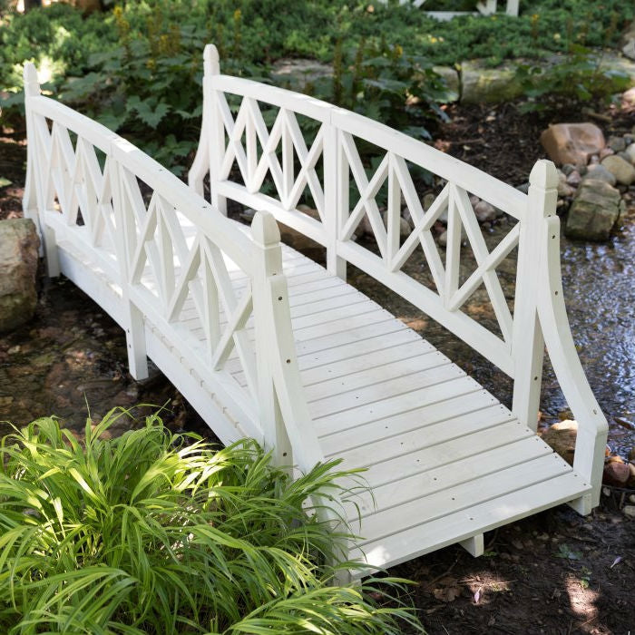 Durable White 8ft Canadian Hemlock Garden Bridge - Deals Kiosk