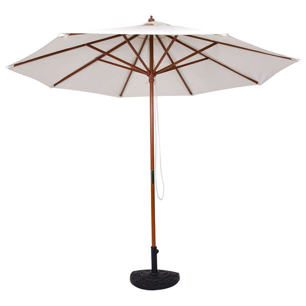 Beige 10-ft Outdoor Patio Umbrella with Wooden Pole