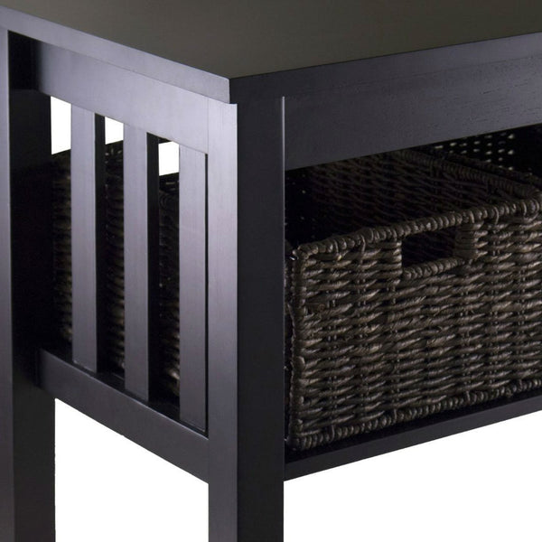 Espresso Wood Console Hall / Sofa Table w/ 3 Foldable Baskets - Deals Kiosk