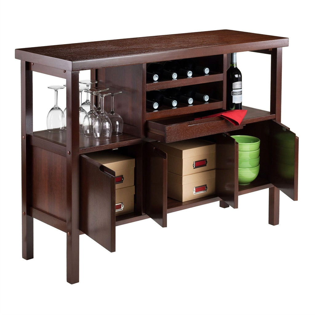 Sideboard Buffet Table Wine Rack in Brown Wood Finish - Deals Kiosk