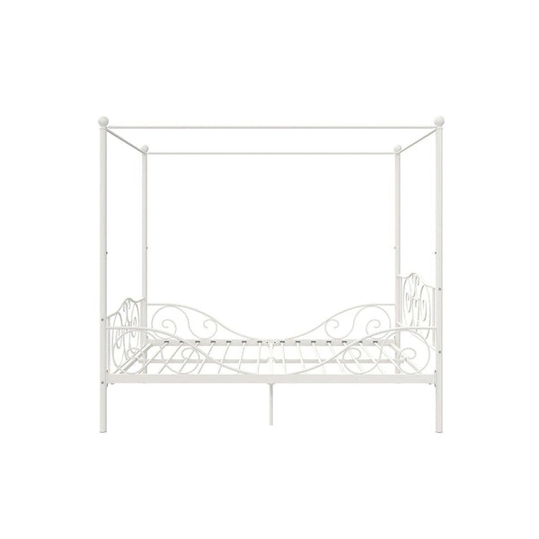 Full size White Metal Canopy Bed Frame with Heavy Duty Steel Slats - Deals Kiosk
