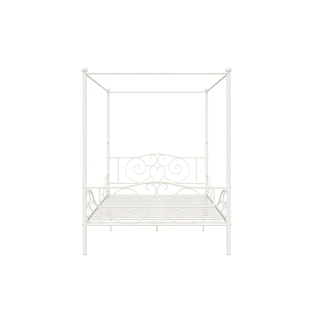 Full size White Metal Canopy Bed Frame with Heavy Duty Steel Slats - Deals Kiosk