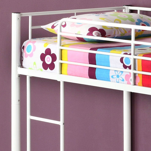 Twin over Twin Sturdy Steel Metal Bunk Bed in White Finish - Deals Kiosk