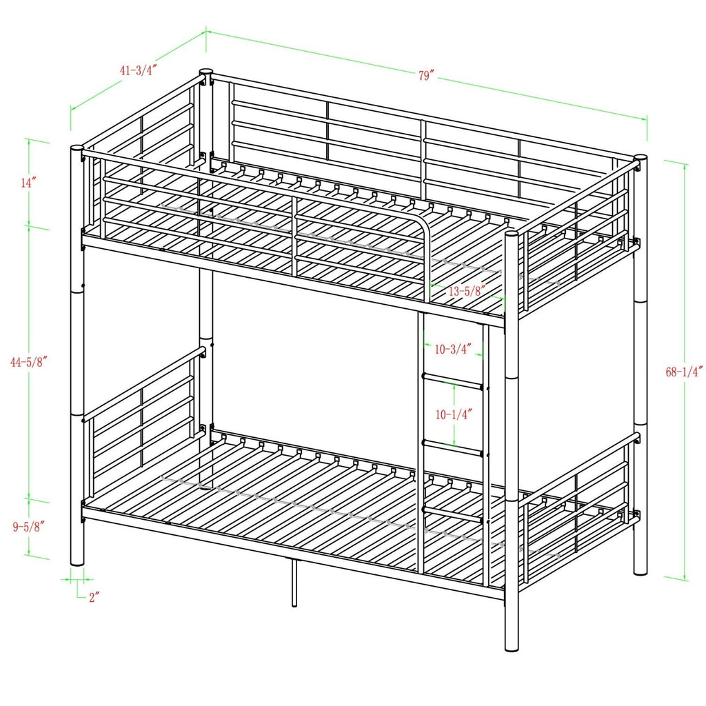 Twin over Twin Sturdy Steel Metal Bunk Bed in White Finish - Deals Kiosk