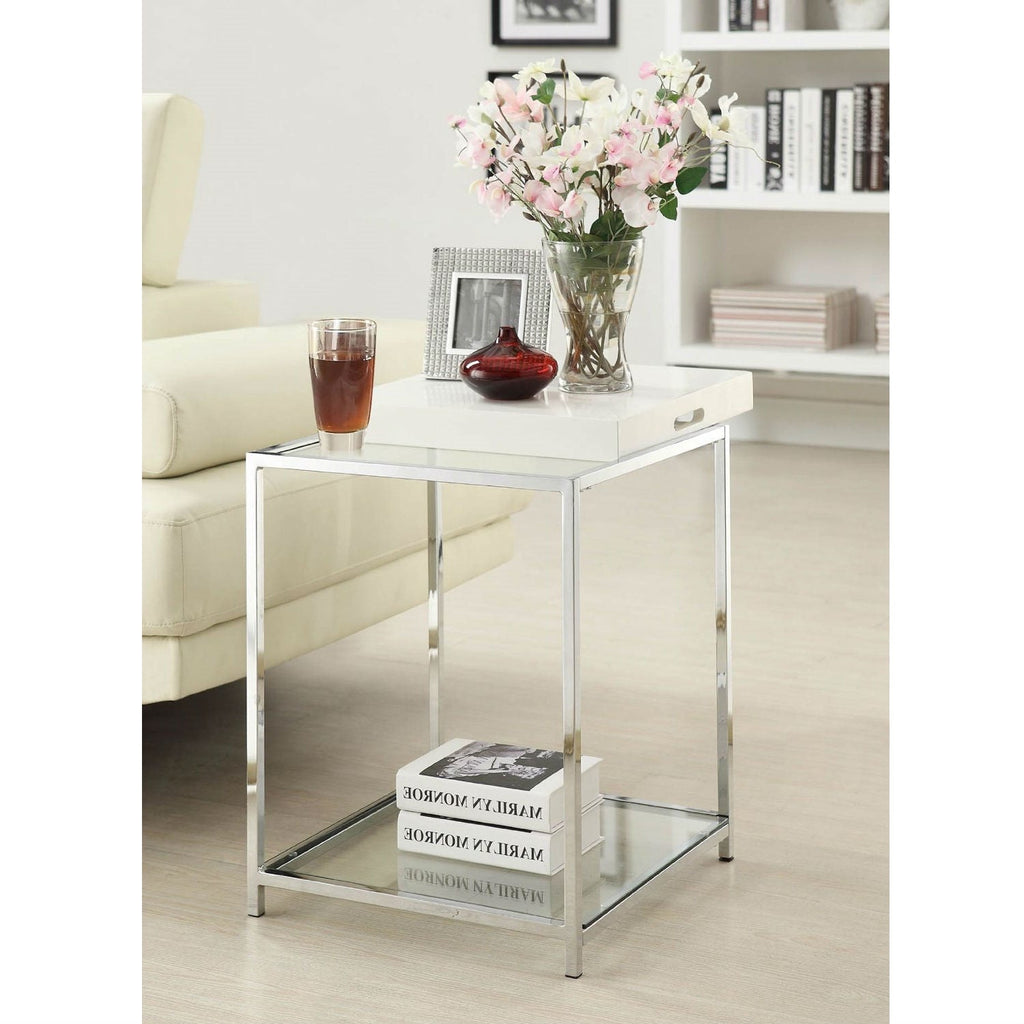 Modern Classic Metal End Table with White Removable Tray - Deals Kiosk