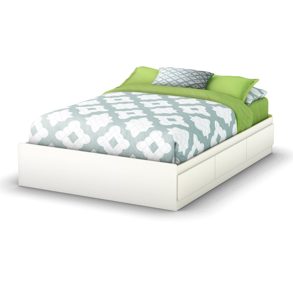 Full size Contemporary Platform Bed with 3 Storage Drawers in White - Deals Kiosk