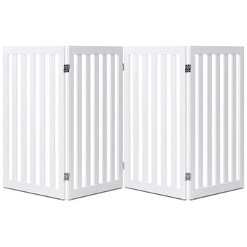Folding 4-Panel Dog Gate Pet Fence in White Wood Finish - Deals Kiosk