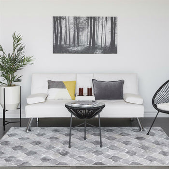 White Faux Leather Convertible Sofa Futon with 2 Cup Holders - Deals Kiosk