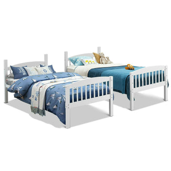 Twin over Twin Wooden Bunk Bed with Ladder in White Wood Finish - Deals Kiosk