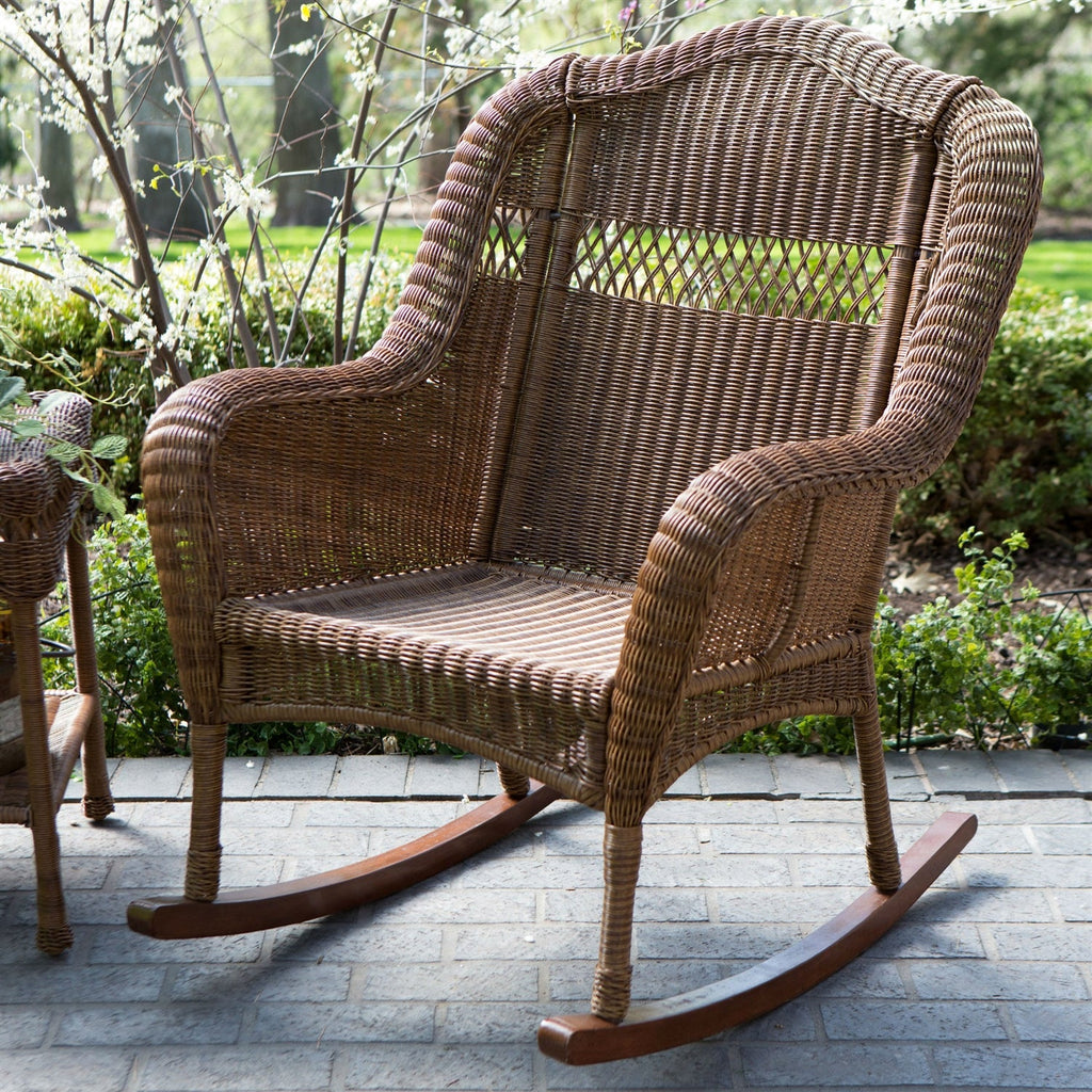 Indoor/Outdoor Patio Porch Walnut Resin Wicker Rocking Chair - Deals Kiosk
