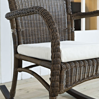 Indoor/Outdoor Patio Porch Mocha Wicker Rocking Chair with Beige Cushion - Deals Kiosk