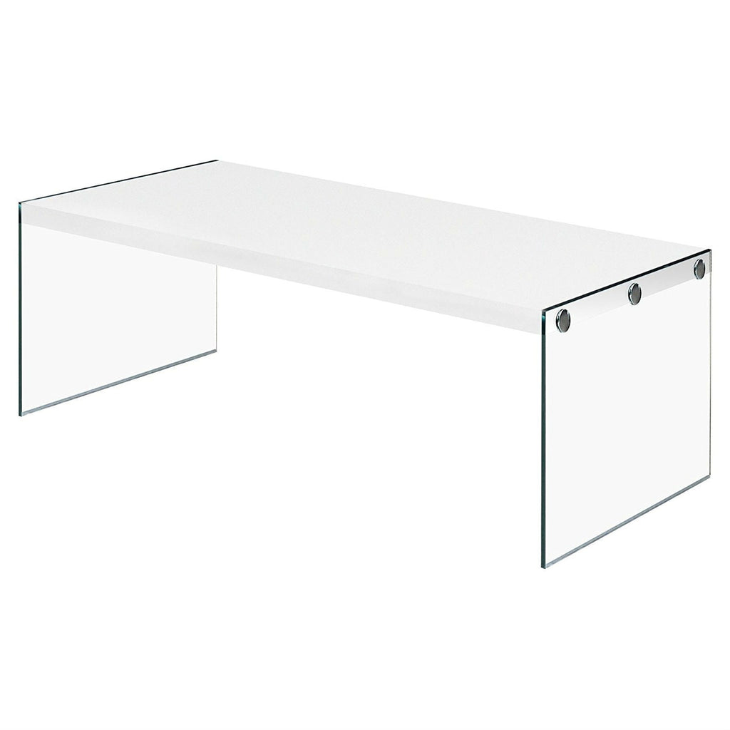 White Modern Rectangular Coffee Table with Tempered Glass Legs - Deals Kiosk