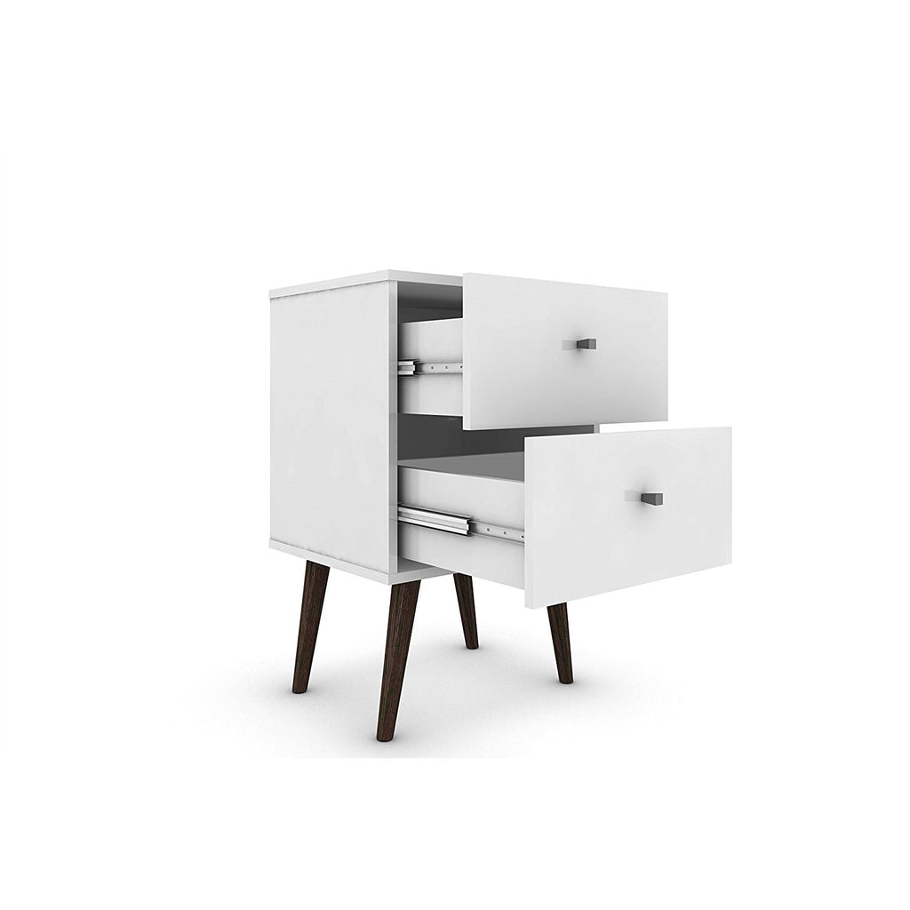White Modern Mid-Century Style 2-Drawer Side Table Nightstand - Deals Kiosk