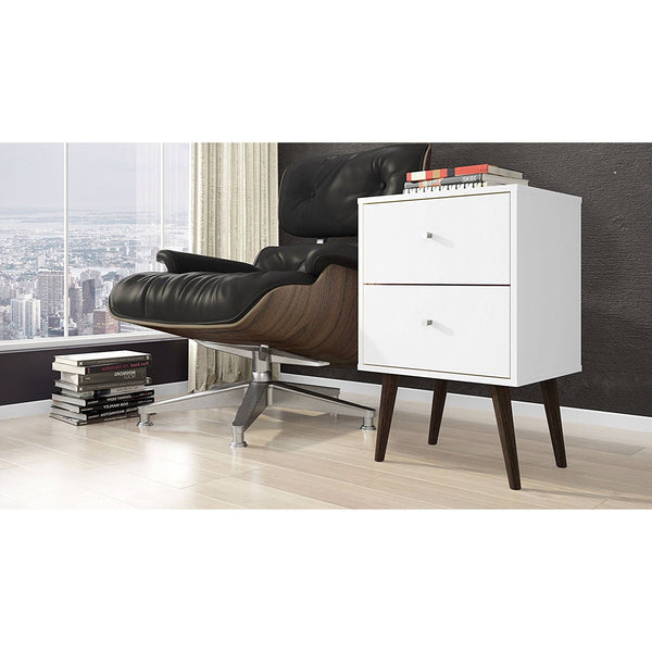 White Modern Mid-Century Style 2-Drawer Side Table Nightstand - Deals Kiosk