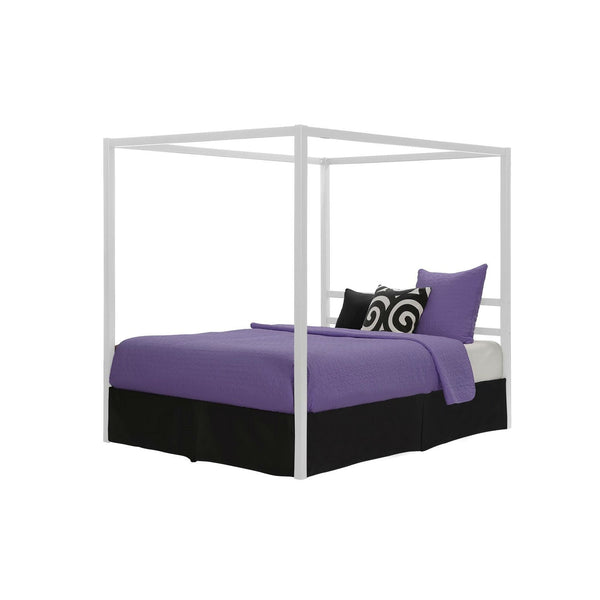 Queen size Modern White Metal Canopy Bed - No Box-Springs Required - Deals Kiosk