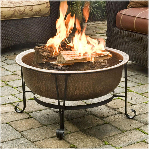Hammered Copper Fire Pit with Heavy Duty Spark Guard Cover and Stand - Deals Kiosk
