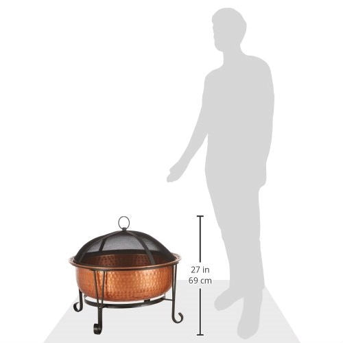 Hammered Copper Fire Pit with Heavy Duty Spark Guard Cover and Stand - Deals Kiosk