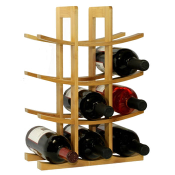 12-Bottle Wine Rack Modern Asian Style in Natural Bamboo - Deals Kiosk
