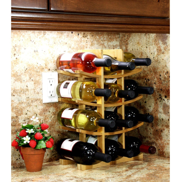 12-Bottle Wine Rack Modern Asian Style in Natural Bamboo - Deals Kiosk