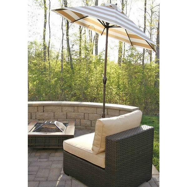 Beige and White Stripe 7.5-Ft Collar Tilt Patio Umbrella with Crank