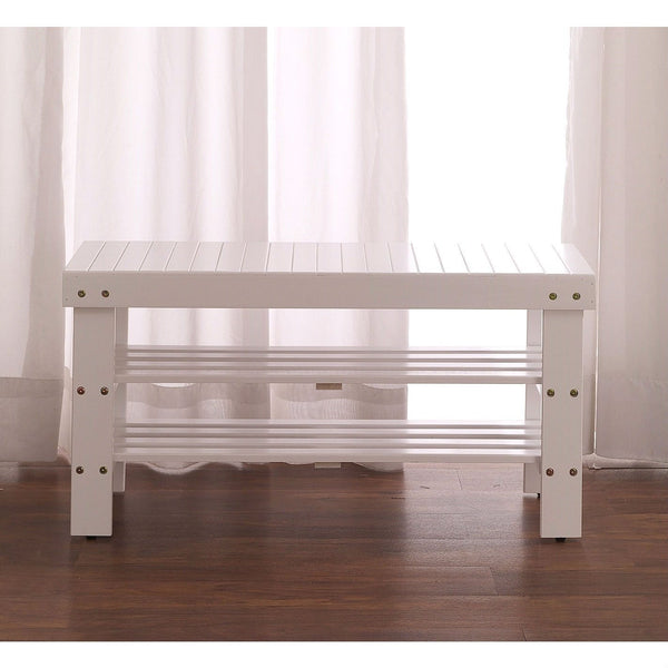 Solid Wood Shoe Rack Entryway Storage Bench in White - Deals Kiosk