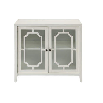 White Wood Venetian Buffet Cabinet with Glass Panel Doors - Deals Kiosk