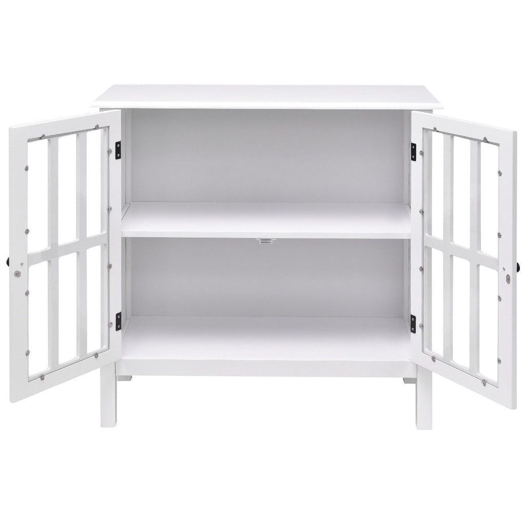 White Wood Sideboard Buffet Cabinet with Glass Panel Doors - Deals Kiosk