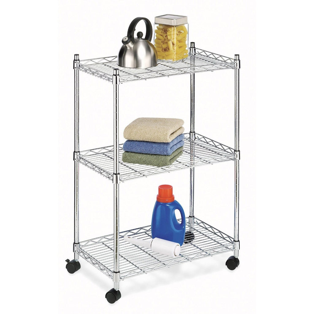 3-Shelf Chrome Steel Storage Cart on Wheels - Deals Kiosk