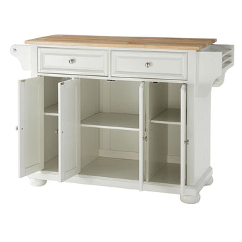 White Kitchen Island Storage Cabinet with Solid Wood Top - Deals Kiosk